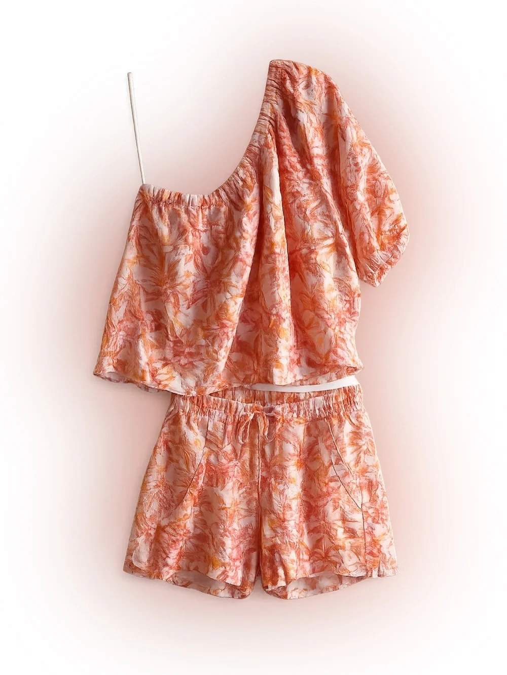 LOFT Linen Blend One Shoulder Top & Shorts Set XXL Orange Floral Matching Set